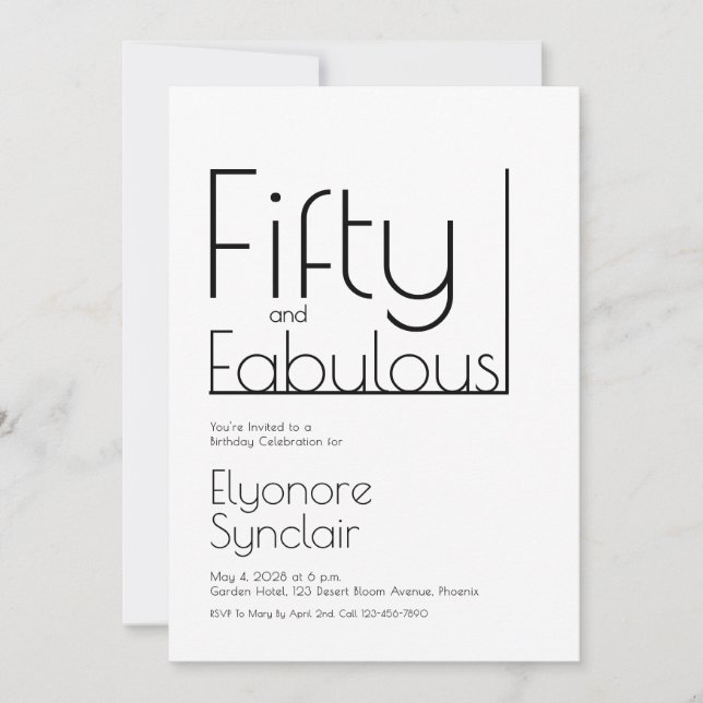 Minimal Fifty and Fabulous 50th Birthday Party Invitation (Front)