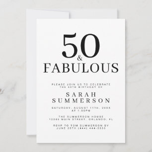 Minimal Fifty and Fabulous 50th Birthday Party Invitation