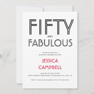 Minimal Fifty and Fabulous 50th Birthday Party Invitation