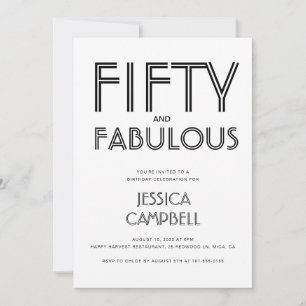 Minimal Fifty and Fabulous 50th Birthday Party Invitation