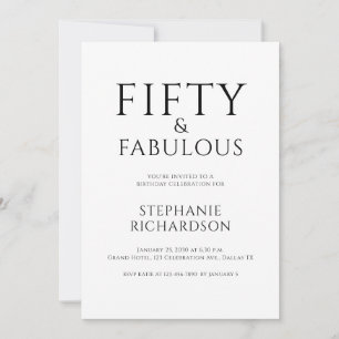 Minimal Fifty and Fabulous 50th Birthday Party Invitation