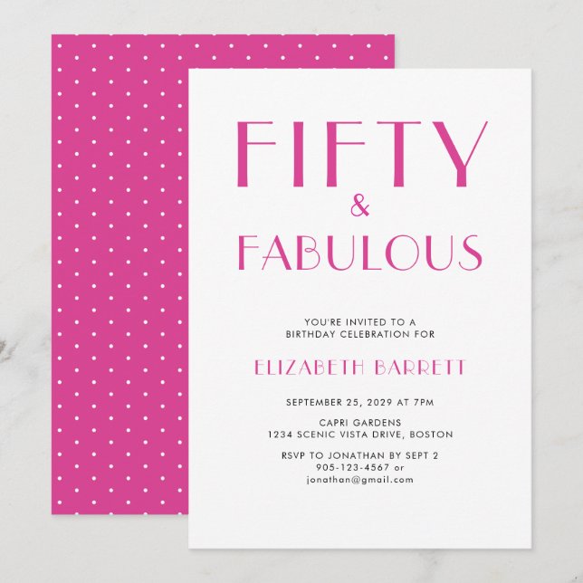 Minimal Fifty and Fabulous 50th Birthday Party Invitation (Front/Back)