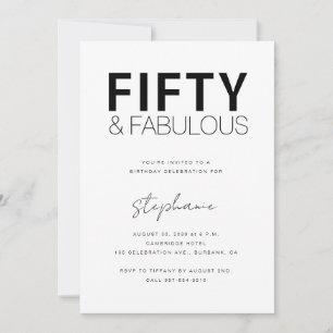 Minimal Fifty and Fabulous 50th Birthday Party Invitation