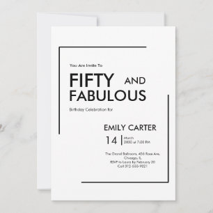 Minimal Fifty and Fabulous 50th Birthday Party Invitation