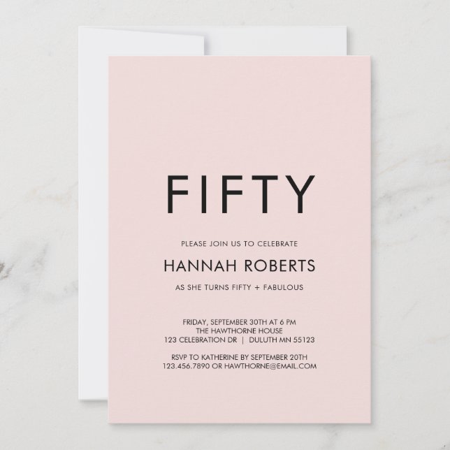 Minimal Fifty and Fabulous 50th Birthday Party Invitation (Front)