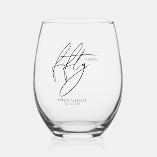 Minimal Fifty and Fabulous 50th Birthday Party Stemless Wine Glass