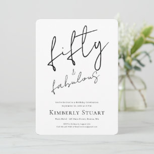 Minimal Fifty and Fabulous 50th Script Birthday Invitation