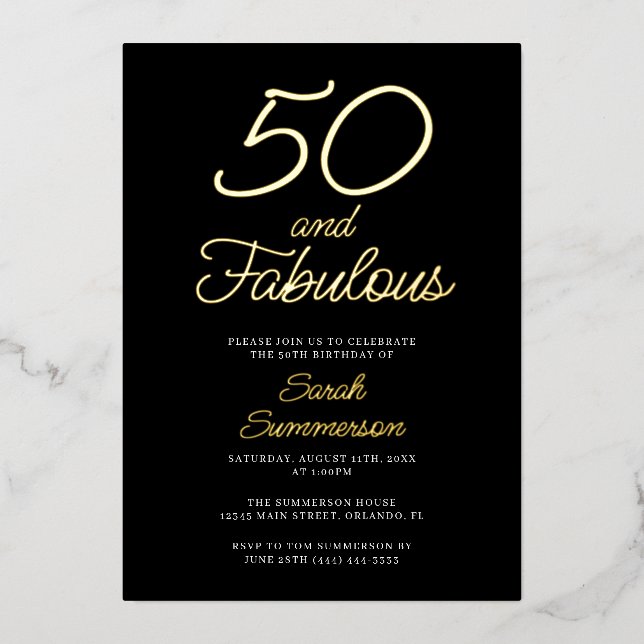 Minimal Fifty Fabulous Black 50th Birthday Party (Front)