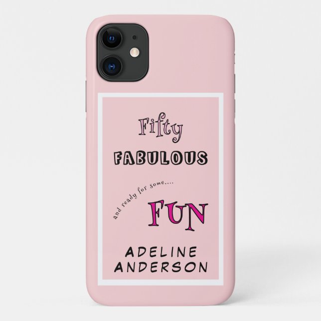 Minimal Fifty Fabulous Pink Typography 50 Birthday Case-Mate iPhone Case (Back)