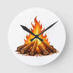 Minimal Fire Illustration Round Clock