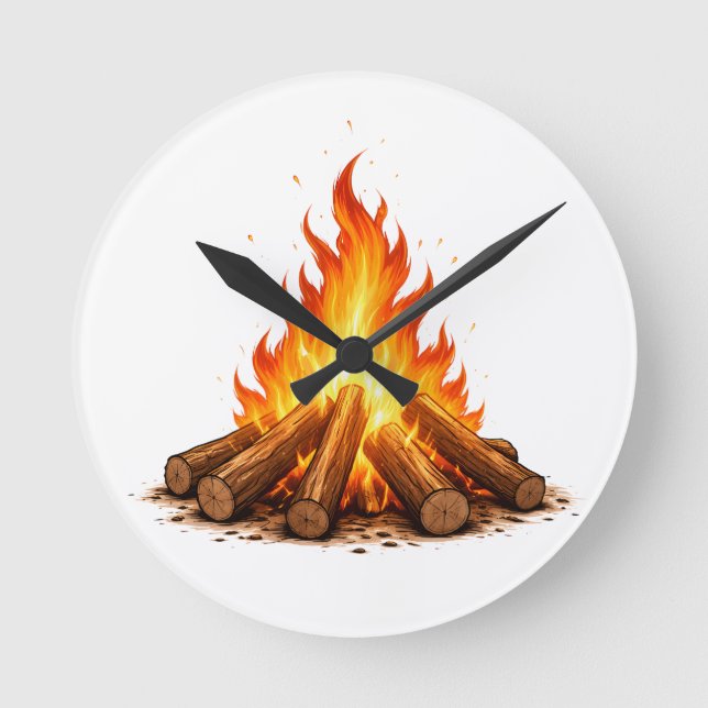 Minimal Fire Illustration  Round Clock (Front)