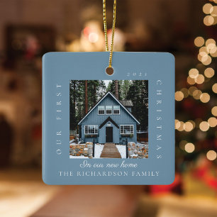 Minimal First Christmas In Our New Home 2 Photo Ceramic Ornament