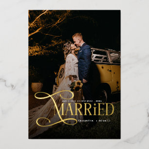 Minimal First Christmas Married Couples 2 Photos  Foil Holiday Card