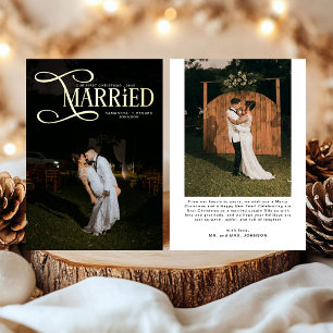 Minimal First Christmas Married Couples 2 Photos Foil Holiday Card