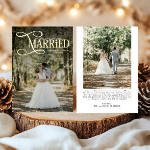 Minimal First Christmas Married Couples 2 Photos Foil Holiday Card