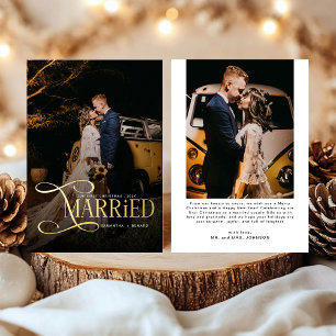 Minimal First Christmas Married Couples 2 Photos  Foil Holiday Card
