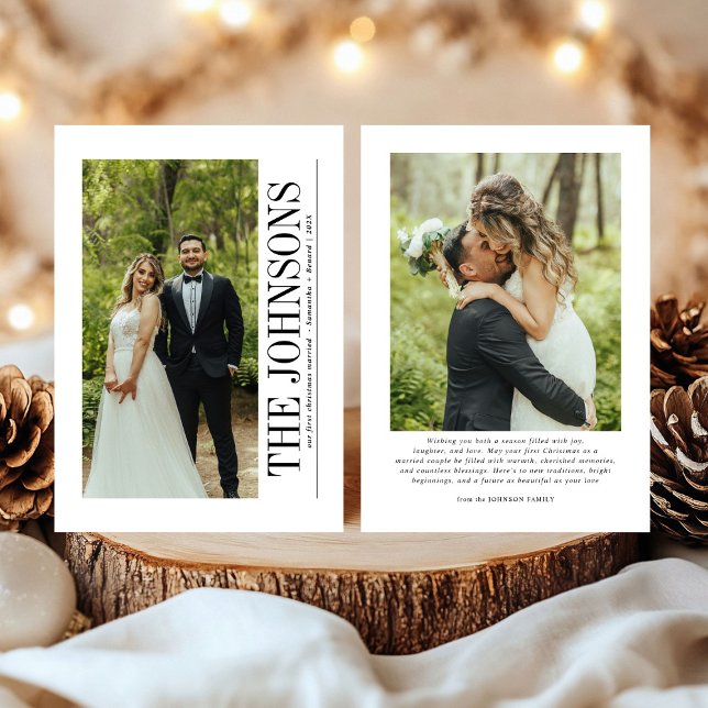 Minimal First Christmas Married Photo Newlyweds Holiday Card (Creator Uploaded)