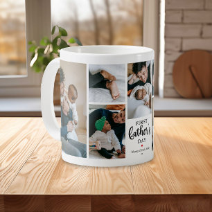 Minimal First Father's Day Photo Collage Keepsake Coffee Mug