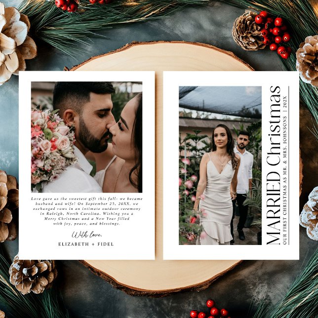 Minimal First Married Christmas Photo Newlyweds Holiday Card (Creator Uploaded)