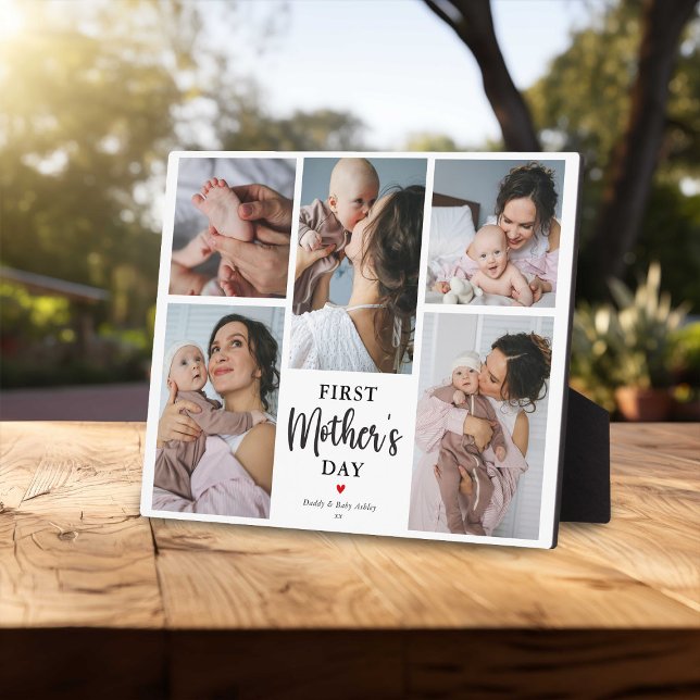 Minimal First Mother's Day Photo Collage Keepsake Plaque (Creator Uploaded)