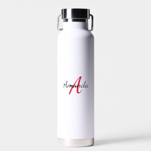 Minimal First Name + Initial Monogram Red Water Bottle