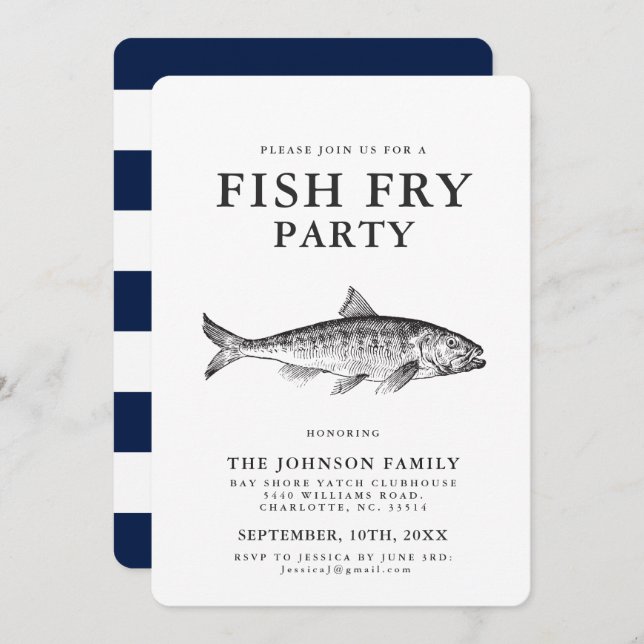 Minimal Fish Fry BBQ Party Customised Invitation (Front/Back)