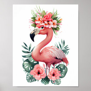 minimal flamingo watercolor art poster