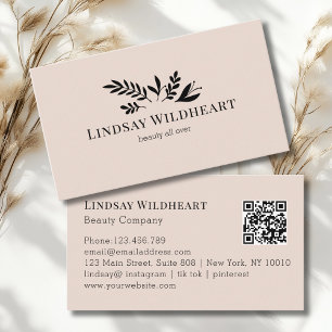 Minimal Floral Beige-Blush Botanical QR Code Business Card
