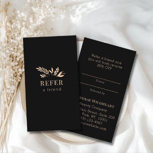Minimal Floral Black Botanical Referral Card
