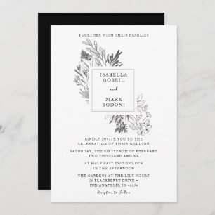 Minimal Floral Black & White Wedding Invitation