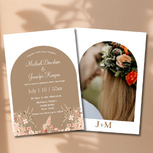 minimal floral boho arch photo fall autumn wedding invitation