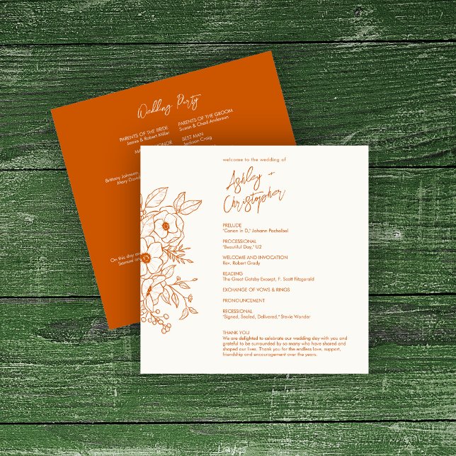 Minimal Floral Botani Burnt Orange Wedding Program (Creator Uploaded)