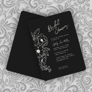 Minimal Floral Botanical Black Noir Bridal Shower Invitation