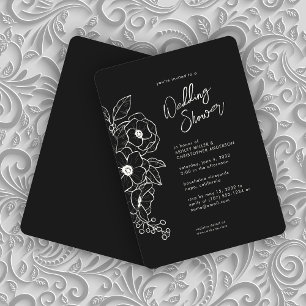 Minimal Floral Botanical Black Noir Wedding Shower Invitation