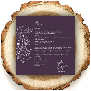 Minimal Floral Botanical Eggplant Purple Wedding Menu