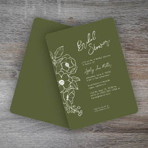 Minimal Floral Botanical Moss Green Bridal Shower Invitation