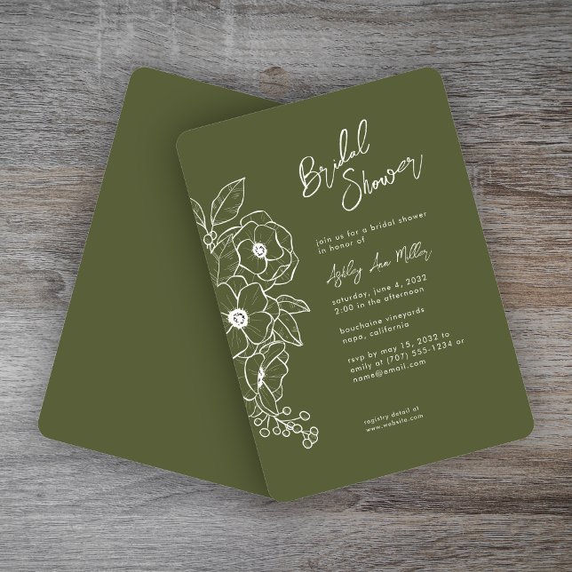 Minimal Floral Botanical Moss Green Bridal Shower Invitation (Creator Uploaded)