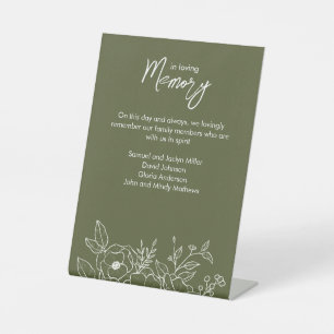 Minimal Floral Botanical Moss Green In Memoriam Pedestal Sign