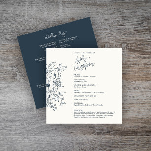 Minimal Floral Botanical Navy Blue Wedding Program
