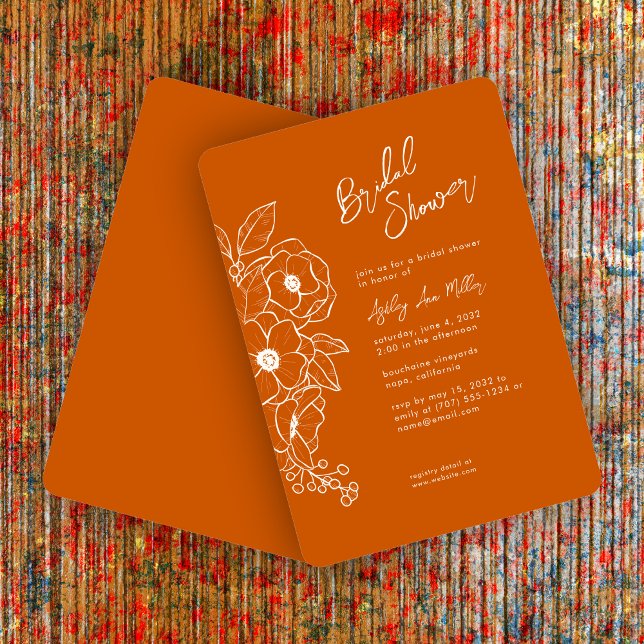 Minimal Floral Botanical Orange Bridal Shower Invitation (Creator Uploaded)