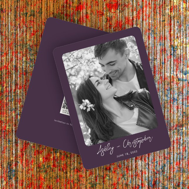 Minimal Floral Botanical Purple Photo Wedding Save The Date (Creator Uploaded)