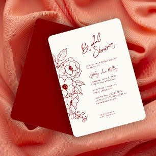 Minimal Floral Botanical Ruby Red Bridal Shower Invitation