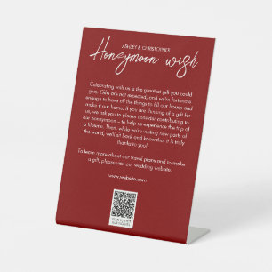 Minimal Floral Botanical Ruby Red Honeymoon Fund Pedestal Sign