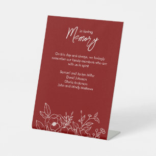 Minimal Floral Botanical Ruby Red In Memoriam Pedestal Sign