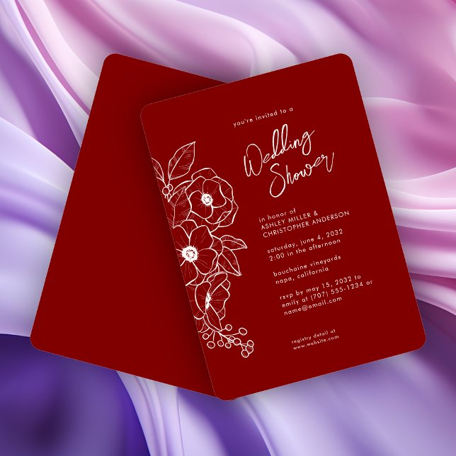 Minimal Floral Botanical Ruby Red Wedding Shower Invitation (Creator Uploaded)