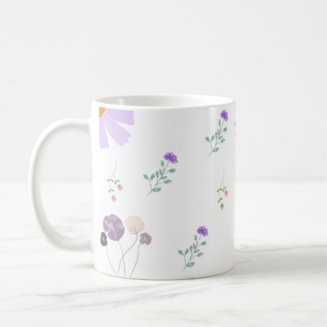 Minimal Floral Coffee White Mug  (Left)