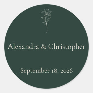 Minimal Floral Deep Green Wedding Envelope Seal Cl