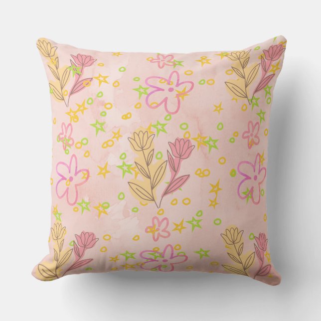 Minimal floral doodle pattern -pastel colour art  cushion (Front)