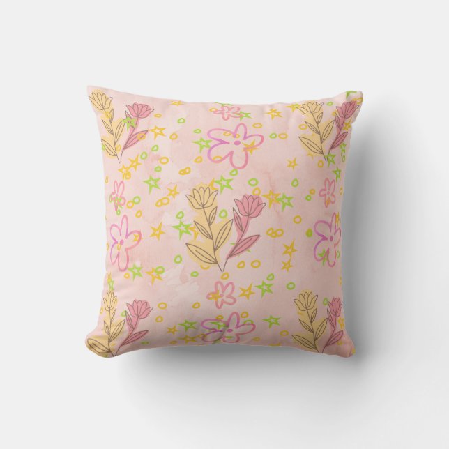 Minimal Floral Doodle Pattern –Pastel Pink pattern Cushion (Front)