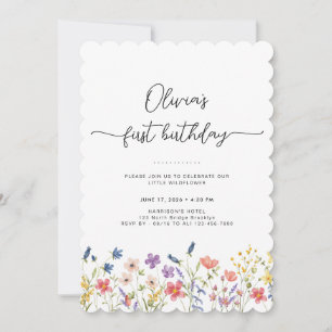 Minimal Floral First Birthday Invitation